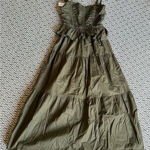Olive Green Maxi Dress with Ruffle Details